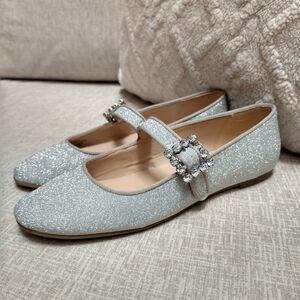 Silver Embellished Buckle Mary Jane Ballet Flat